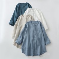 Japanese Casual Shirts Women Summer Vintage Loose O Neck Button Linen Blouse Female Baggy Harajuku Office Lady Pocket Retro Tops