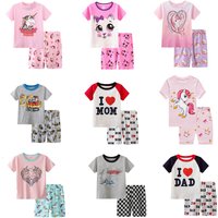 Pyjama en coton pour tout-petits, tenue de dessin animé, T-shirt à col rond graphique Nairobi Orn, haut et short à taille élastique, vêtements de nuit pour filles, 2 pièces