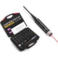 Zestaw do ustawiania lasera na lufę z 32 adapterami, kalibry od .17 do 12GA, czerwony lub zielony, jasny, z przełącznikiem przyciskowym.