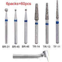 Fraises dentaires en diamant, 60 pièces, perceuse pour dentisterie, pièce à main à grande vitesse, diamètre de la poignée 1.6mm, outils de dentiste BR31 BR45 BR46 TR13 TR14 TF11