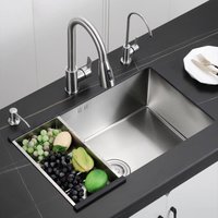 304 Stainless Steel Kitchen Sink Single Bowl Basin Undermount Handmade Brushed Narrow Edge Bar Sink With Drain Accessories