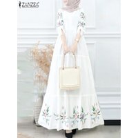 ZANZEA Elegant Floral Dresses Muslim Fashion Abaya Autumn Long Sleeve Printed Dress For Women Robe Turkey Dubai Islamic Vestidos
