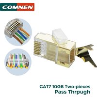 COMNEN 10Gbps RJ45 Connectors Cat8 Cat7 Cat6A Pass Through 8P8C 1.3mm Gold Plated Shielded FTP/STP|RJ45 Network Modular Plug