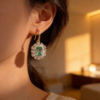 S925 Sterling Silver Natural Emerald Hook Earrings 4x6mm Gold Plated Halo Drop Earrings for Women Fine Jewelry Gift
