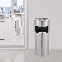 30L Indoor/Outdoor Stainless Steel Trash Bin, With Stand Ashtray, For Hotel Office, with Removable Inner Bucket