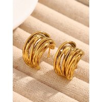 E.B.belle New C-shaped Multipile Layers Lines Stud Earring Stainless Steel 18K Gold Plated Party Simple Women Jewelry