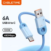 CABLETIME USB A to USB C Cable 6A Super Charge Phone Cable For Huawei Mate 60 Honor 100W/88W XIAOMI Fast Charging Cable