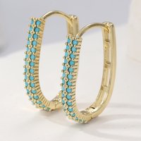Exquisite Inlay Imitation Turquoise U Shape Hoops Earrings Women's Classic Daily Wear Commute Earrings Fashion Jewelry