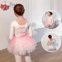 Jupe en gaze blanche à pois roses, robe de Ballet pour filles, vêtements de danse pour enfants, automne et hiver, vêtements d'entraînement pour enfants, manches longues en coton