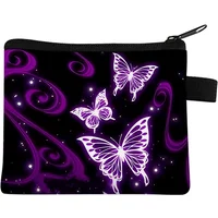 Purple Butterfly Cartoon Coin Purse Keychain For Boys/Girls Wallet Small Card Organizer Key Pouch Ladies Money Bag Children
