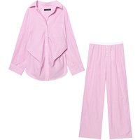 SuperAen Fashion Spring Summer New Lapel Collar Striped Simple Single Breasted Casual Shirts Loose Long Pants Two Pieces Sets