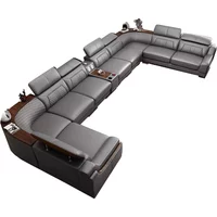 Premium Italian Leather Couch Set with Cup Holder, USB, Adjustable Headrests & Bluetooth Speaker - MINGDIBAO Living Room Sofas