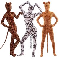 Adult Animal Costumes Print Full Body Zentai Suit Zebra Tiger Leopard Cosplay Costume Nylon Full Body Halloween Carnival Outfit