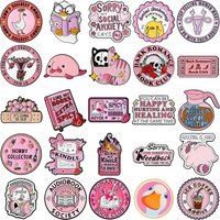 25 Styles All Pink Healing Enamel Pins Cute Pet Book Multi Style Cute Literary Brooches Lapel Badge Jewelry Gifts for Friends