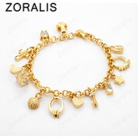 18K Gold Moon Heart Lock Cross Ring Bracelet For Women Party Wedding Birthday Gift Lady Fashion Charm Jewelry