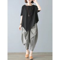 Cotton Blend Loose Fit Casual Women's T-irt And Harlan Pants Set Single Piece Summer Faion Ensemble for plus Size