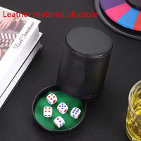 Leather Dice Cup with Lid Green Red Lining Interior Quiet in Shaking for Liars Dice Farkle Yahtzee Board Games with 5 pcs Dice