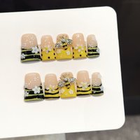 10PCS Duck Handmade Press On Nails,Striped Duckbill Fake Nails Handmade,Suitable For Festivals Parties And Daily Wear.