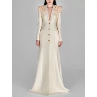 HIGH QUALITY Newest Fashion 2025 Designer Maxi Dresses Women's Long Sleeve Stunning Flowers Appliques Beaded Long Dress