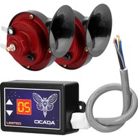 15-Tone Car Horn Controller Electric Horn Speaker Sound Control Unit with Digital Display & Pair of Double Tone Horns 12-24V