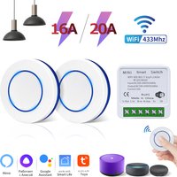Tuya WiFi RF433Mhz Wireless On/Off Switch 16A 20A Round Button Switch Alexa Google Home Voice Control Light Bulb Controller