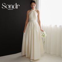 Sondr Elegant Halter Backless Evening Dress Korean Wedding Photo Shoot Floor Length Ivory Pleat Party Event Gown Customized