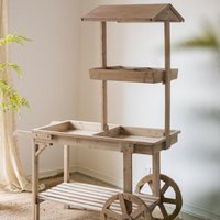 Street stall, hand push solid wood float, flower stand, flower shop decoration display rack, multi-functional retro sales cart