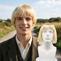 Men's Blonde Short Bob Cosplay Wig Heat Resistant Synthetic Hair for Costume Party