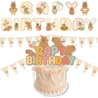 Cartoon Capybara Pennant Banner And Cake Topper for Capybara Themed Birthday Party Supply Decorate Favors Festival Outdoor Party