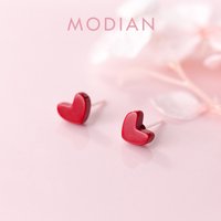 Modian Red Heart Silver Stud Earrings for Women 925 Sterling Silver Fashion Tiny Earings Jewelry Simple Accessories 2020 New