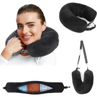 Travel Neck Pillow with Fillable Clothing U Shaped Pillowcase Velvet Cover Extra Storage Bag for Airplane Travel Space Saving