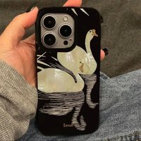 Natural Mother Pearl Swan Phone Case For iPhone 17 16 15 Plus 14 13 12 11 Pro Max 17 Air Luxury Art Deco Shell Swan Phone Case
