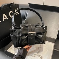 Fashion Bow Underarm Handbag And Purse Black Female Bag Belt Buckle Design Commute Shoulder Bag Fashion Lady Messenger Bag Flap