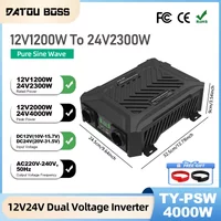 DATOUBOSS Przenośny Inwerter 1200W/2300W z Podwójnym Napięciem DC12V-24V, Automatyczne Przełączanie, Czysta Sinusoida, do Kamperów i Systemów Solarnych Off-Grid