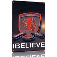 Middlesbrough Football Club Metal Tin Sign - Officially Licensed Vintage Poster with Lion Emblem & "Believe" Motif, Durable Ir