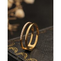 1 piece stainless steel 18k gold European and American light luxury double-layer CNC finishing crown inlaid rhinestone ring