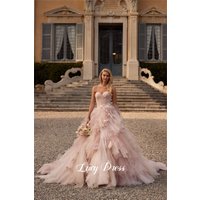 Lucy Gowns Women's Women Evening Dress Fluffy Mesh Flower Decoration Pink Wedding Party Prom Dresses 2024 Robe De Soiree Femmes