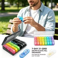 Leather Bag Medicine Box 21 Grids for Daily Morning Middle And Evening Doses Pill Plastic Storage Organizer for Health Managemen