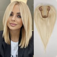 Blonde Golden 100% Remy Human Hair Topper Middle Part 12 Inch Silk Base Top Hairpieces Clip In Hair Extensions for Women image 3