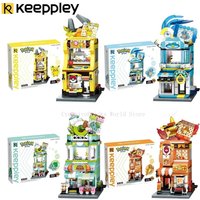 Keeppley Pokemon Pikachu Building Blocks Street View City Hot Pot Restaurant Model Assemble Bricks Set Decor Ornament Gift