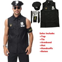 Halloween Costumes Handsome Men Police Uniform Top Purim Carnival Party Cosplay Cop Officer Fancy Clothing