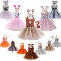 Girls Stage Performance Animal Cosplay Tutu 2-12 Yrs Kids Monkey Elephant Dress Children Bear Fox Sloth Koala Rabbit Pig Sets