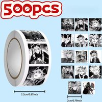 500Pcs Demon Slayer Douma Black & White Manga Style Sticker Roll, Anime Character Decals for Journaling, DIY Crafts & Gift Decor
