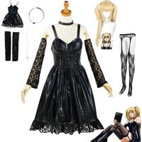 Anime DEATH NOTE Cosplay Set Misa Amane Black Dress Outfit Sexy Black Stockings Death Note Misa Amane Wig Halloween Party Suit