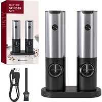 1/2pc Electric Salt and Pepper Grinder Set with Base USB Rechargeable Stainless Steel Pepper Mill One-Handed Automatic Operation