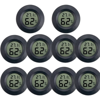1~10PCS +70°C Mini LCD Digital Thermometer Hygrometer Round Temperature Humidity Tester Sensor Detector For Freezer Cigar Box