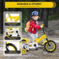 12 Inch Kids Bike for Ages 2-4 Years Old, Toddler Bicycle with Training Wheels Flashing Lights, Adjustable Seat & Handlebar, Dual Brakes (Front Caliper & Rear Holding), Front Basket & Water Bottle,