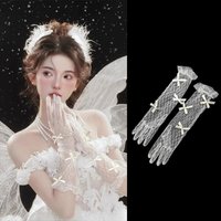 6 Styles Fashion Lace Gloves with Butterfly Flowers White Bridal Wedding Dress Gloves for Birthday Party Photography