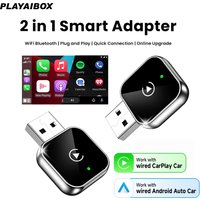 PLAYAIBOX Wireless Carplay Adapter Android Auto Smart 2In1 Dongle 2.4G & 5.8Ghz WiFi BT Auto Connect Plug&Play For Wired AA CP