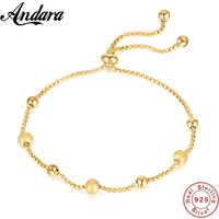 925 Sterling Silver Bracelet Small Gold Frosted Beads Push-pull Adjustable Cute 18k Gold Bracelet For Women Jewelry Gifts
